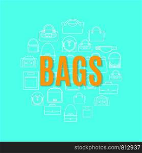 Bags white line art icons in circle shape. Vector illustration. Bags line icons in circle shape