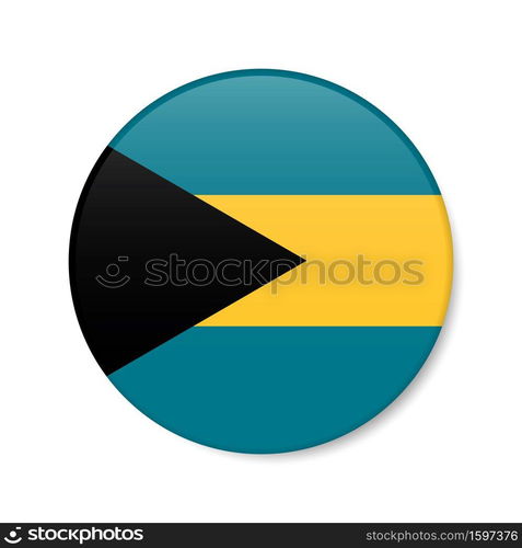 Bahamas circle button icon. Bahamian round badge flag with shadow. 3D realistic vector illustration isolated on white.. Bahamas circle button icon. Bahamian round badge flag. 3D realistic isolated vector illustration