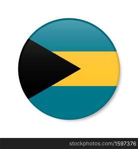 Bahamas circle button icon. Bahamian round badge flag with shadow. 3D realistic vector illustration isolated on white.. Bahamas circle button icon. Bahamian round badge flag. 3D realistic isolated vector illustration
