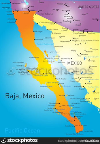 baja california vector color map