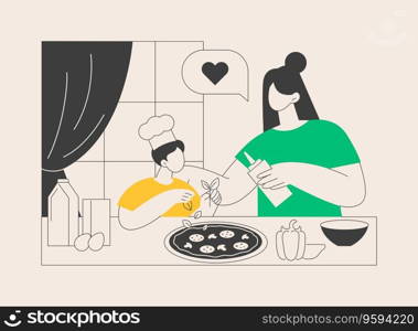 Bake together abstract concept vector illustration. Family fun during quarantine, home sitting ideas, spending time together during isolation, adults baking with children abstract metaphor.. Bake together abstract concept vector illustration.