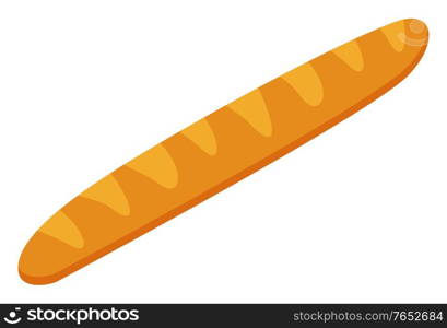 Baked loaf of bread. Isolated baguette of french cuisine. Delicious production made of wheat flour. Crusty meal for snack, dinners and breakfasts. Homemade food. Flat style vector illustration. Long Loaf of Bread, French Baguette Meal Vector