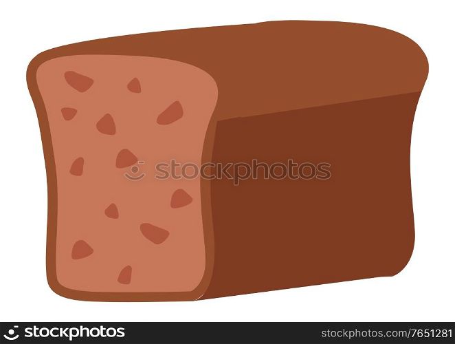 Baked loaf of rye bread, isolated tasty food made of wholegrain flour. Slice of product served for dinner or breakfast. Traditional cuisine, homemade food from dough. Flat style vector illustration. Loaf of Rye Bread Slice, Baked Products Food Icon