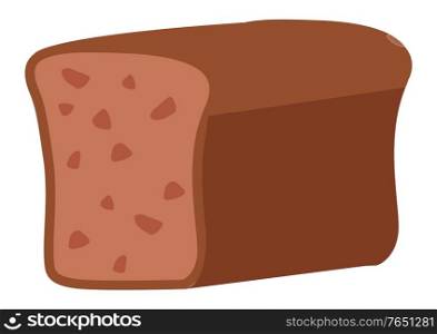 Baked loaf of rye bread, isolated tasty food made of wholegrain flour. Slice of product served for dinner or breakfast. Traditional cuisine, homemade food from dough. Flat style vector illustration. Loaf of Rye Bread Slice, Baked Products Food Icon