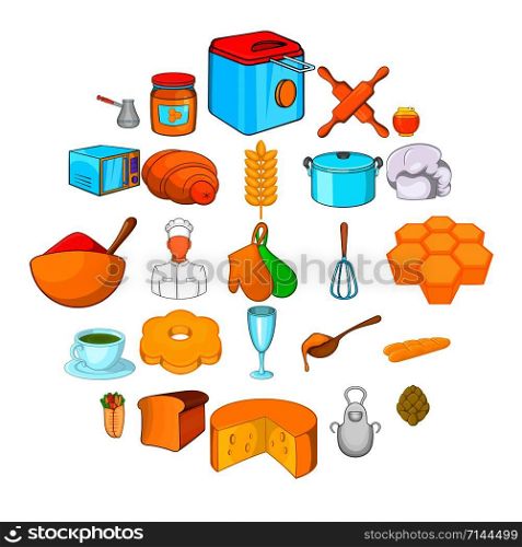 Bakehouse icons set. Cartoon set of 25 bakehouse vector icons for web isolated on white background. Bakehouse icons set, cartoon style