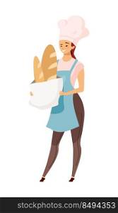 Baker with bread loaves semi flat color vector character. Bakery products. Full body person on white. Occupation simple cartoon style illustration for web graphic design and animation. Baker with bread loaves semi flat color vector character
