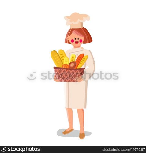 baker woman chef. bakery female. pastry apron uniform and hat. bake factory. vector character flat cartoon Illustration. baker woman bread vector