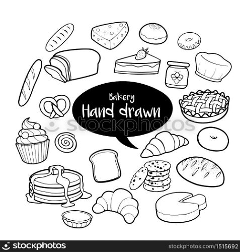 Bakery and dessert hand drawn doodles set