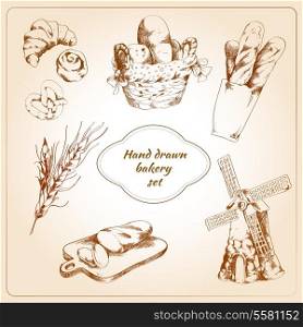 Bakery bread and pastry food hand drawn icons set isolated vector illustration