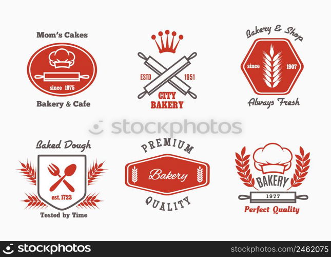 Bakery cafe bistro logo set. Premium symbol, restaurant label or shop, vector illustration. Bakery cafe bistro logo set