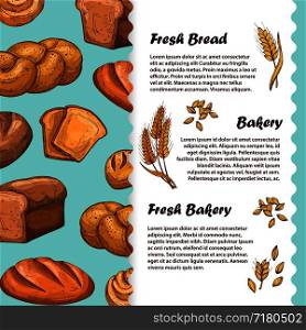 Bakery, cafe menu, flyer poster and banner template with vector bread and loaf illustration. Bakery, cafe menu, flyer template with vector bread and loaf