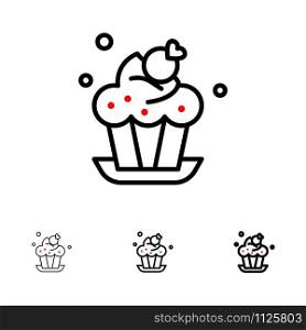 Bakery, Cake, Cup, Dessert Bold and thin black line icon set