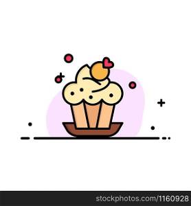 Bakery, Cake, Cup, Dessert Business Flat Line Filled Icon Vector Banner Template