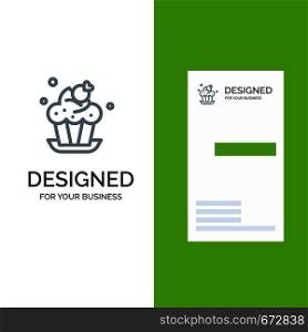 Bakery, Cake, Cup, Dessert Grey Logo Design and Business Card Template