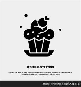 Bakery, Cake, Cup, Dessert solid Glyph Icon vector