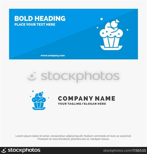 Bakery, Cake, Cup, Dessert SOlid Icon Website Banner and Business Logo Template