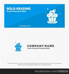 Bakery, Cake, Cup, Dessert SOlid Icon Website Banner and Business Logo Template
