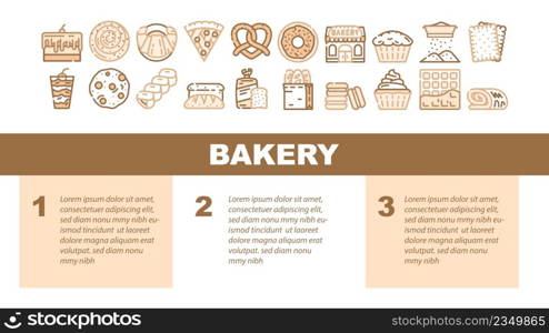 Bakery Delicious Dessert Food Landing Web Page Header Banner Template Vector. Bakery Pretzel And Cake Pie With Cherry And Cream, Creamy Muffin And Donut, Pastry Bun And Bread Toast Illustration. Bakery Delicious Dessert Food Landing Header Vector