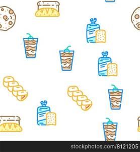 Bakery Delicious Dessert Food Vector Seamless Pattern Color Line Illustration. Bakery Delicious Dessert Food Icons Set Vector