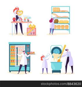 Bakery factory food production machine set vector image