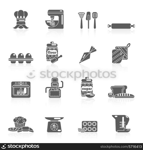 Bakery icon black set with bread cakes flour pastry isolated vector illustration.