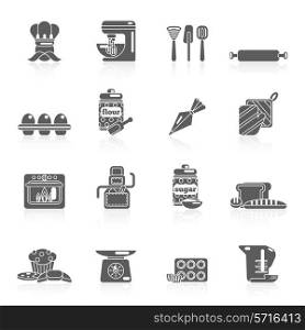 Bakery icon black set with bread cakes flour pastry isolated vector illustration.