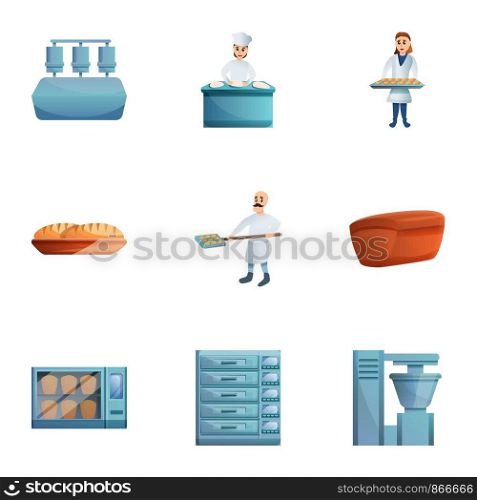 Bakery icon set. Cartoon set of 9 bakery vector icons for web design isolated on white background. Bakery icon set, cartoon style