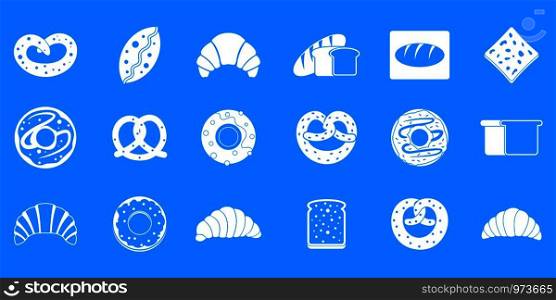 Bakery icon set. Simple set of bakery vector icons for web design isolated on blue background. Bakery icon blue set vector