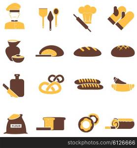 Bakery icons set. Bakery icons flat set with pastry and cakes food isolated vector illustration
