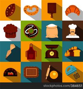 Bakery icons set. Flat illustration of 16 bakery vector icons for web. Bakery icons set, flat style