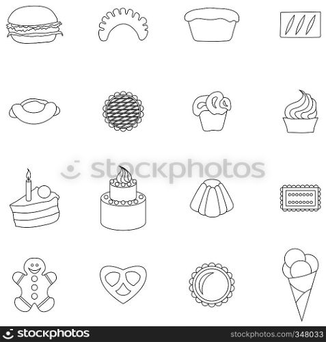 Bakery icons set in thin line style isolated on white background. Bakery icons set, thin line style