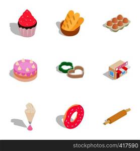 Bakery icons set. Isometric 3d illustration of 9 bakery vector icons for web. Bakery icons set, isometric 3d style