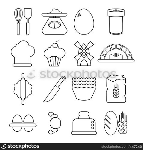 Bakery icons set. Outline illustration of 16 bakery vector icons for web. Bakery icons set, outline style