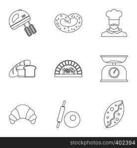Bakery icons set. Outline illustration of 9 bakery vector icons for web. Bakery icons set, outline style