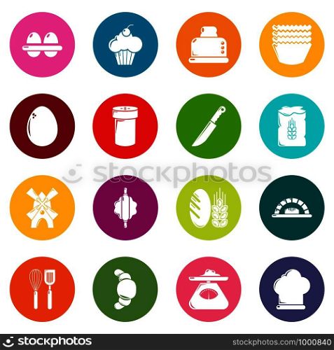 Bakery icons set vector colorful circles isolated on white background . Bakery icons set colorful circles vector