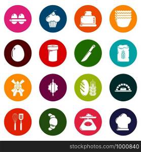 Bakery icons set vector colorful circles isolated on white background . Bakery icons set colorful circles vector