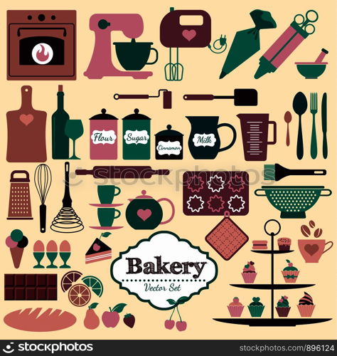 Bakery icons set. Vector elements for your design.. Bakery background.