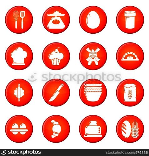 Bakery icons set vector red circle isolated on white background . Bakery icons set red vector