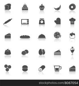 Bakery icons with reflect on white background, stock vector