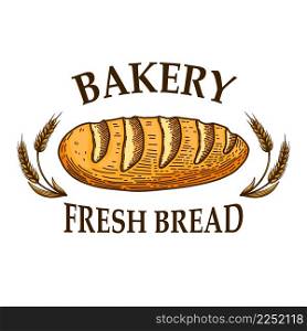 Bakery. Illustration of bread in engraving style. Design element for poster, card, banner, sign. Vector illustration