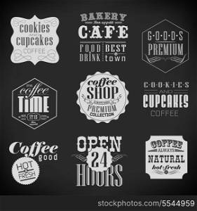 bakery labels and typography, coffee shop, cafe, menu design elements, chalk calligraphic drawing with chalk on blackboard
