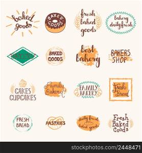 Bakery labels set with logos and emblems in retro style isolated vector illustration. Bakery Labels Set