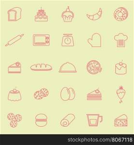 Bakery line color icons on yellow background, stock vector