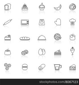 Bakery line icons with reflect on white background, stock vector