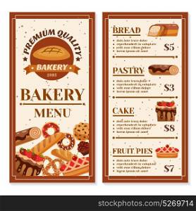 Bakery Menu Design . Bakery menu design with year of foundation at cover and product price list isolated vector illustration
