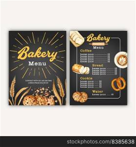 Bakery menu template. Bread and bun collection. home made , creative watercolor vector illustration design