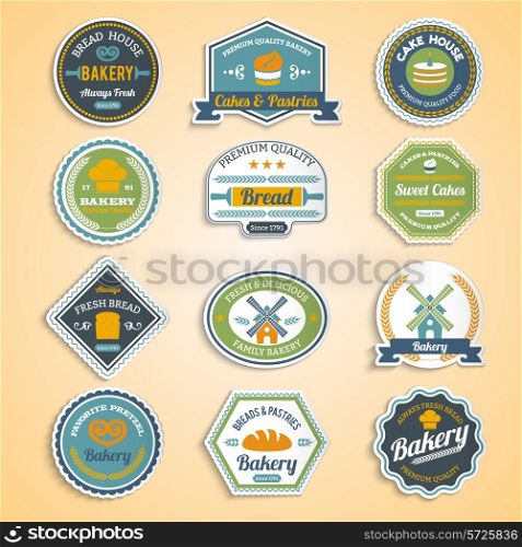 Bakery premium quality food fresh bread paper stickers set isolated vector illustration