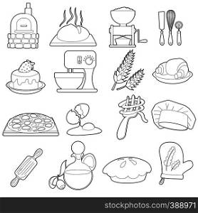 Bakery production icons set. Outline cartoon illustration of 16 bakery production vector icons for web. Bakery production icons set, outline cartoon style