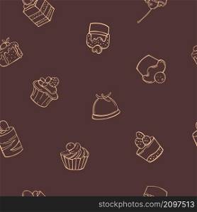 Bakery products. Cakes and cupcakes. Vector seamless pattern. . Bakery products. Vector pattern.