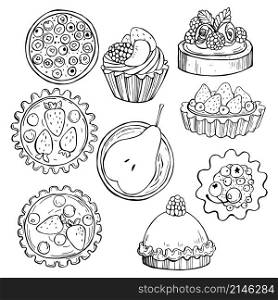 Bakery products. Cakes. Vector sketch illustration.